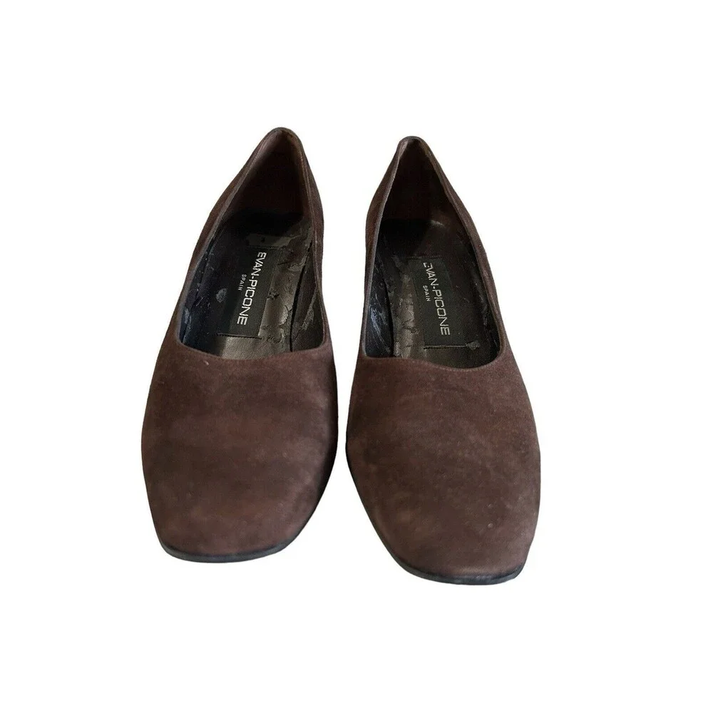 Evan Picone Spain Brown Suede Leather Pumps Heels Slip On Shoes Women’s …